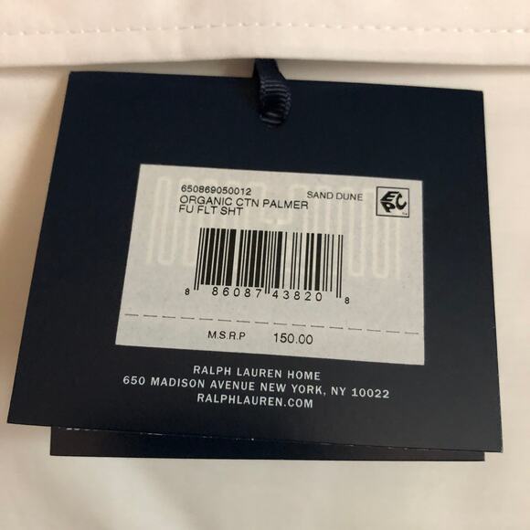 Ralph Lauren Organic Cotton Percale Palmer Full Flat Sheet White Sand Dune New - Picture 10 of 10
